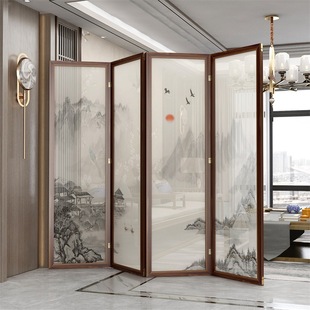 Solid Wood Screen Partition Chinese Style Entrance Living Room Folding Mobile New Chinese Style Room Partition Bedroom Yarn Painting
