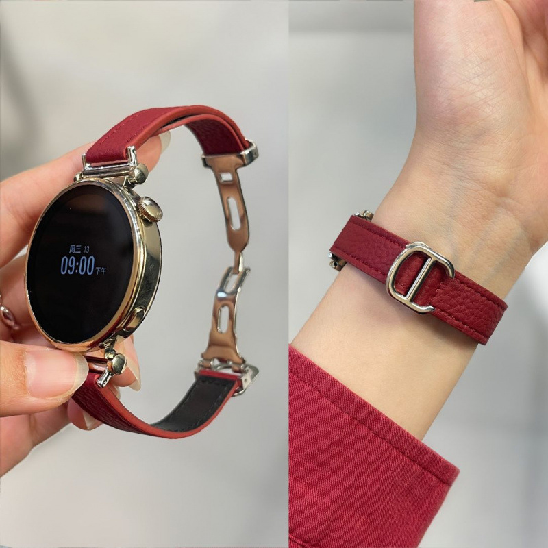 Butterfly Buckle Litchi Pattern Genuine Leather for Huawei GT5 Watch Band GT4/5Pro Women's Apple 89 New GT32pro