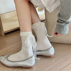 miu風蕾絲綁帶中筒襪子女少女韓系ins堆堆襪無骨純色搭配小皮鞋