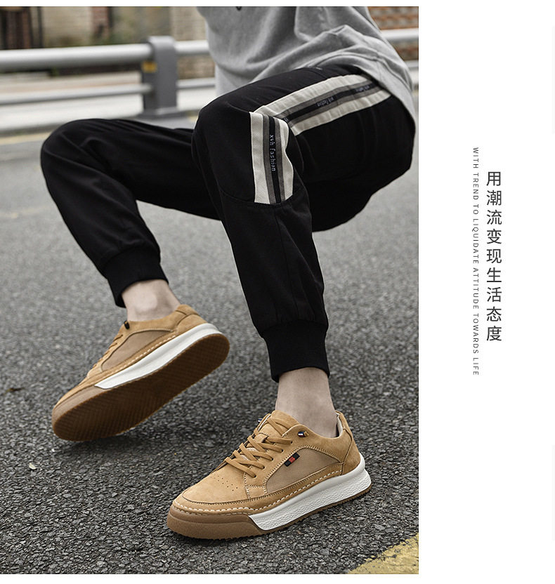 Giày sneaker nam da thật lộn nhung đế dày cổ thấp dáng thể thao — Màu vàng 2633, Màu xám 2633 chi tiết 20
