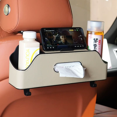 Car-mounted multifunctional cup holder Car storage bag/box - off-white
