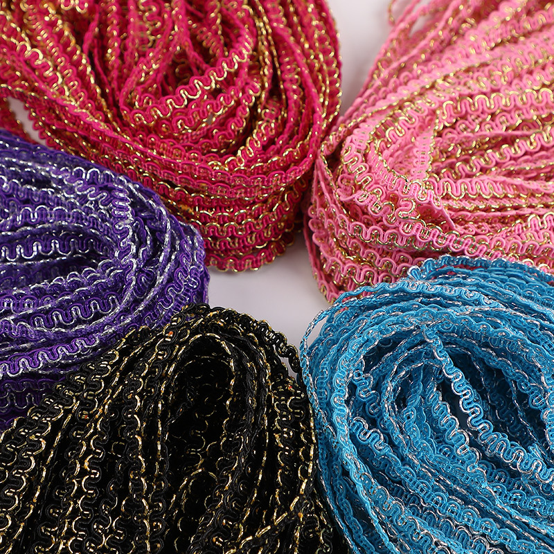 Encaje de onda de 5mm de tipo estadounidense hecho a mano DIY cinta decorativa pequeña curva fina de oro plata accesorios de ropa de encaje