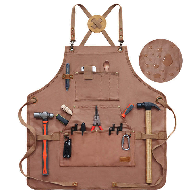 Amazon transfronterizo delantal de lona de pegamento logo personalizado de bolsillo al aire libre delantal de trabajo de carpintería fábrica al por mayor