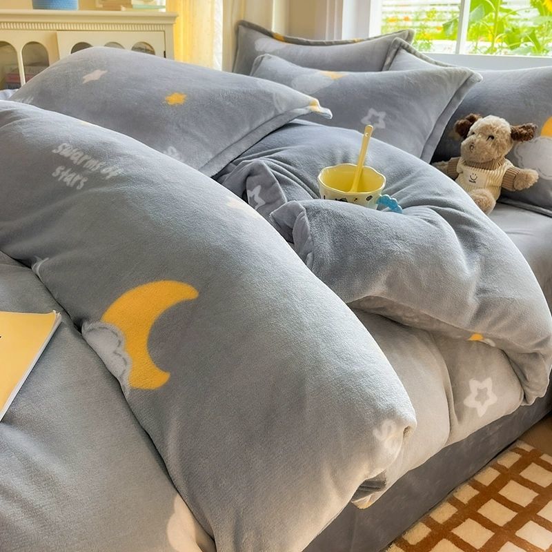 2025 nuevo conjunto de ropa de cama de lana de leche de cuatro piezas en invierno para engrosar el conjunto de sábanas de lana de coral cubierta