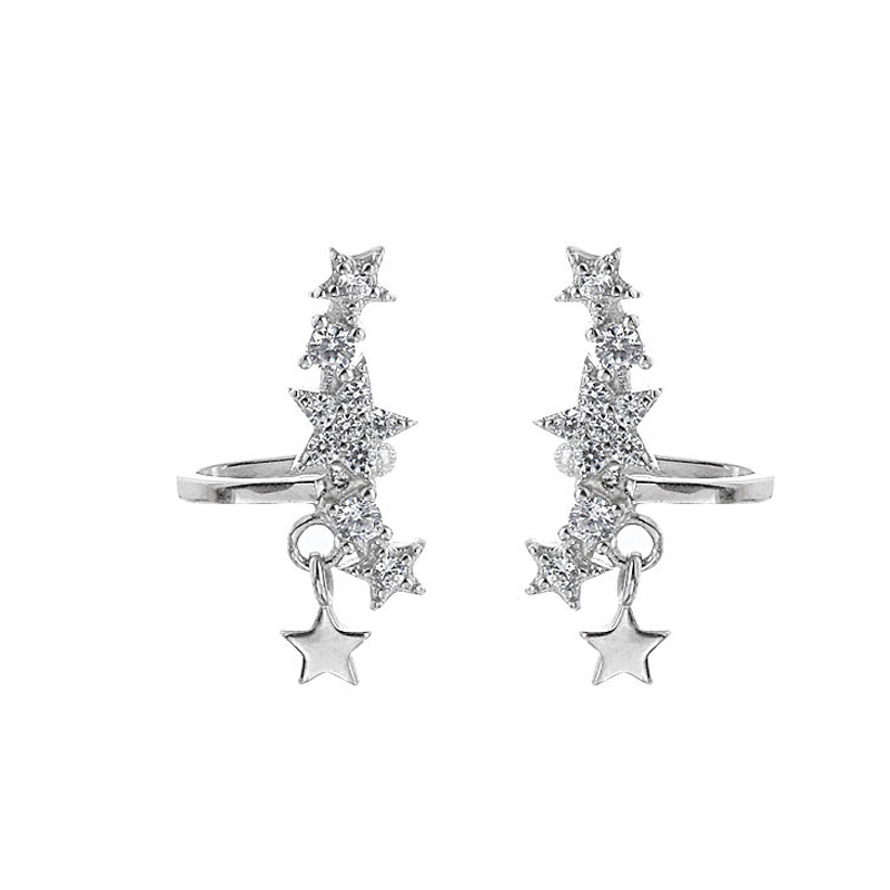 Korean Style Temperament Starry Sky Earrings Sparkling Diamond Temperament Tassel Star Ear Clip No Ear Piercing All-match Painless Fake Earrings