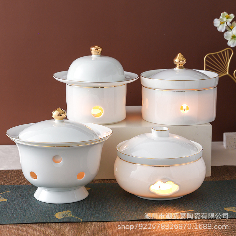 Olla de porcelana de hueso de Phnom Penh con tapa, olla de nido de pájaro, olla de ginseng de alas, olla de calentamiento de velas, logotipo personalizado para el hogar