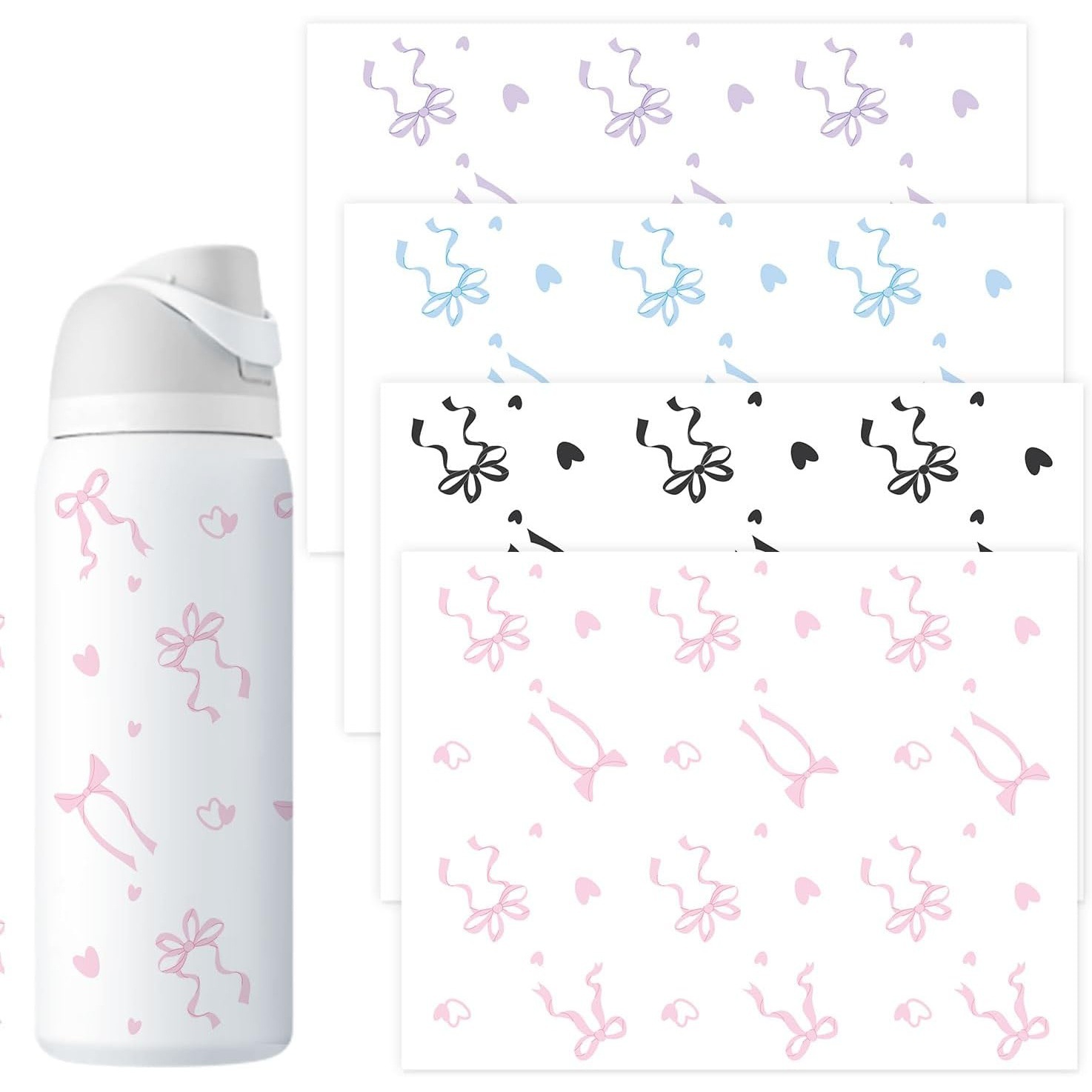 4色爱心蝴蝶结快速转印贴纸水杯装饰贴纸DIY创意杯套