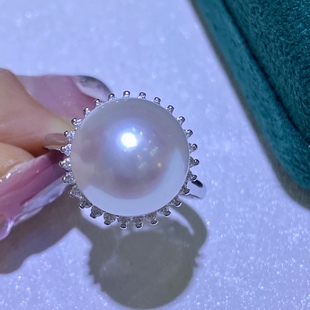 New Cold Light Comparable to Australian White Pearl Ring Loose Design S925 Sterling Silver Seiko Inlay 13-12mm All-Match