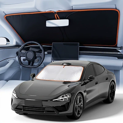 Sunshade Board, Car Titanium Silver | Sun shade - 14580cm-orange-edge-titanium-silver-large-sizeopaque