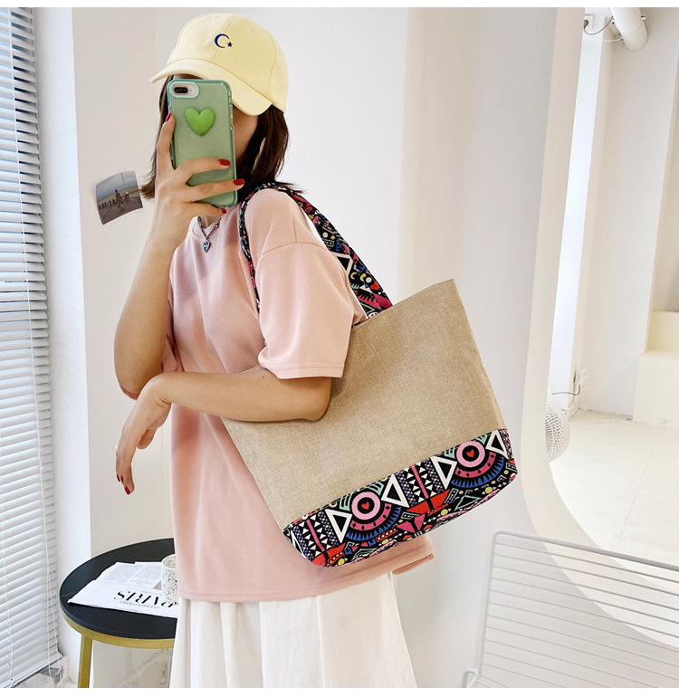 472g Weight Polyester Lining Material Zipper Closure Type Double Shoulder Straps Strap Type Tote Bag Bags Type Street Occasion cotton and linen Material Geometric Pattern All Seasons Season Women's Gender Ethnic Style Style Large Size Women's Large Cotton And Linen Geometric Ethnic Style Zipper Tote Bag 6