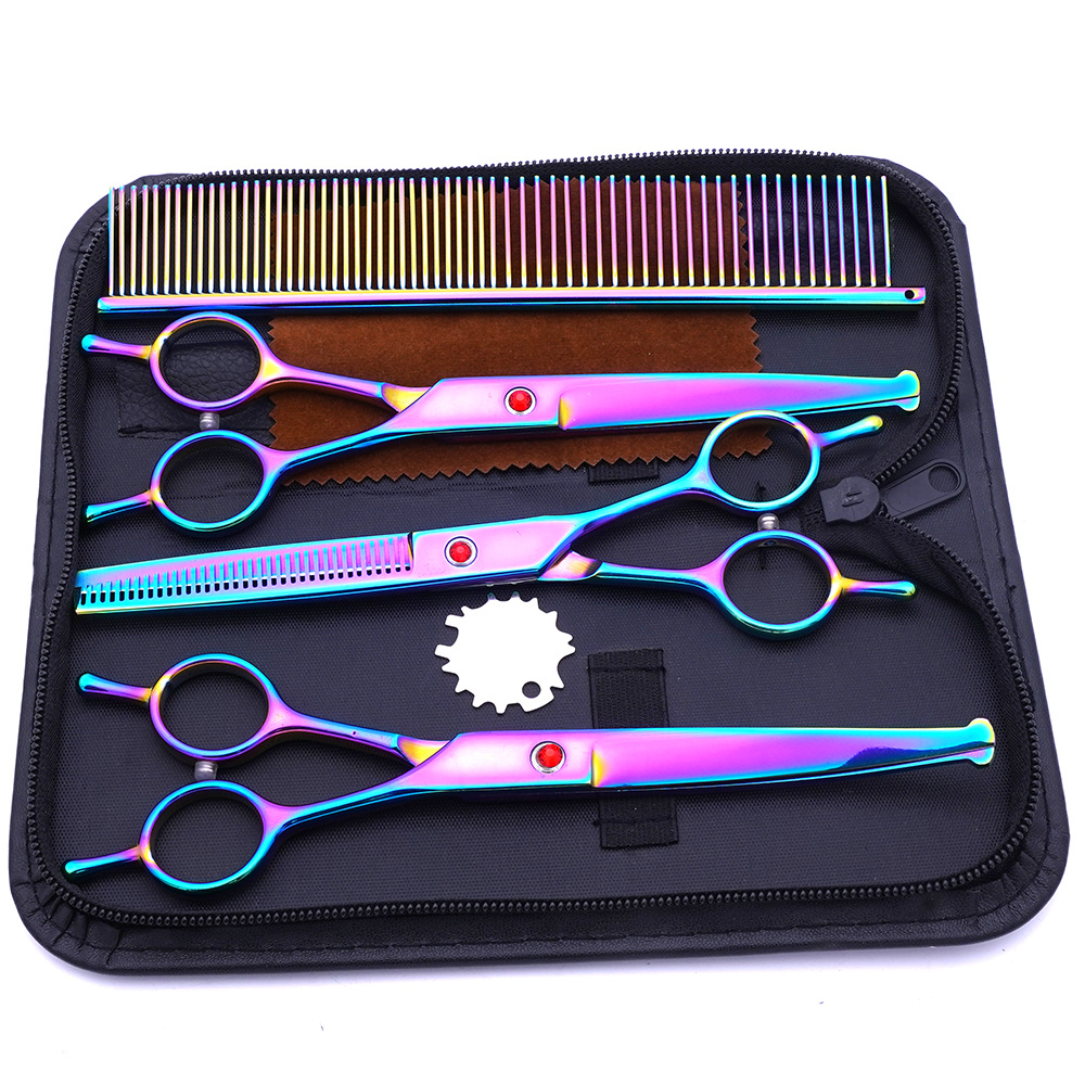 Tijeras para mascotas, tijeras de corte de pelo para perros, tijeras de dientes delgadas profesionales, tijeras de corte de pelo, tijeras de pelaje, juego de herramientas de limpieza