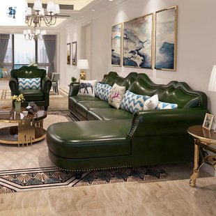 New Top-Grain Leather American-Style Country Genuine Leather Sofa for Small Spaces, Universal Corner Country Leather Art New Genuine Sofa