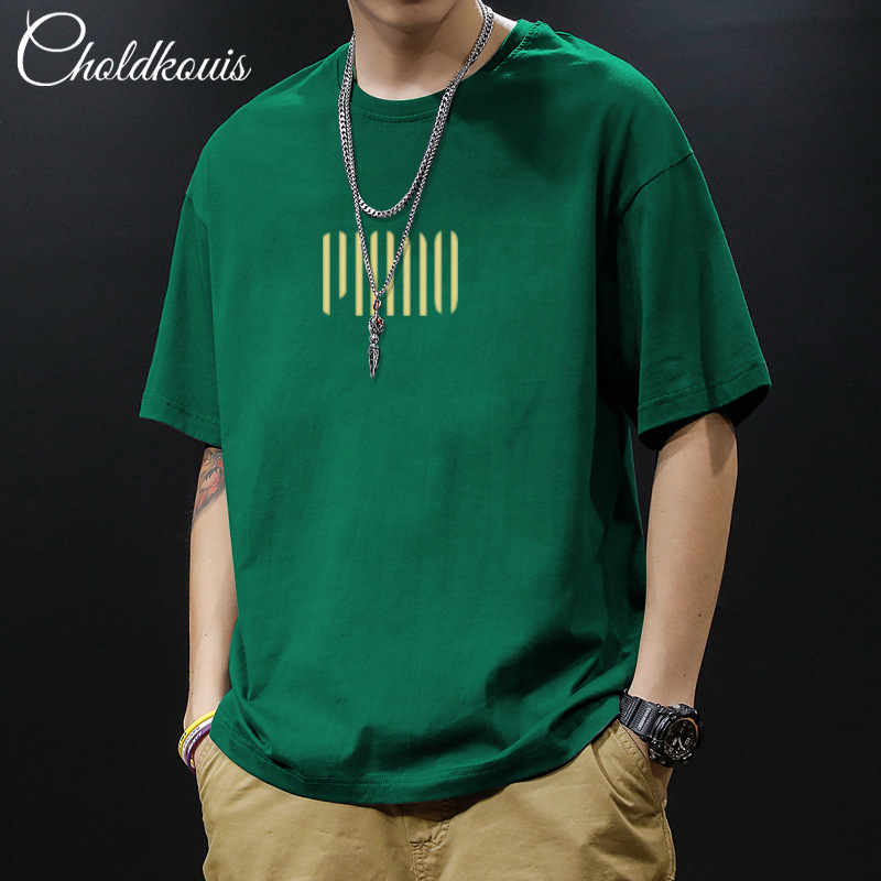 Camiseta de estilo americano de alta calle para hombres de verano in tide marca de algodón de manga corta ropa de cuello redondo de tendencia suelta manga de cinco partes