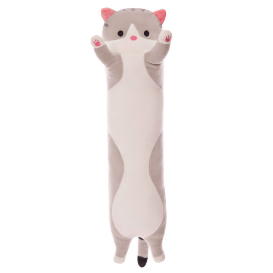 Cross-border Long Cat Pillow Amazon Leather Shell Cylindrical Pillow Cartoon Cat Large Plush Toy Cloth Doll