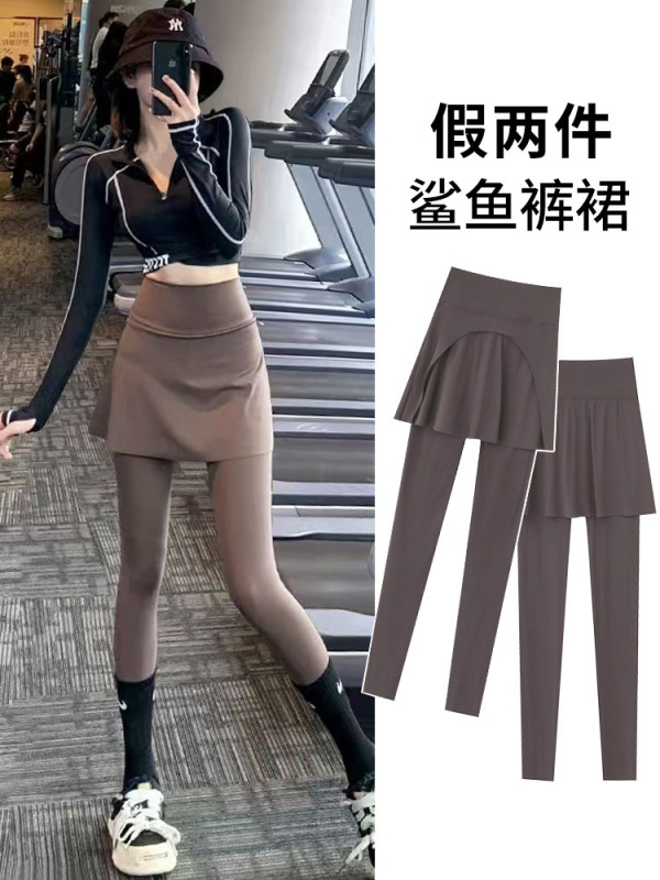 假两件运动裙裤女大码秋季外穿高腰遮臀户外跑步训练健身瑜伽长裤|undefined