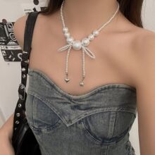 法式浪漫轻奢珍珠蝴蝶结项链女小众独特复古锁骨链气质高级感颈链