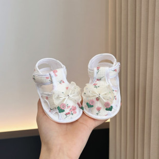 Summer female baby princess shoes 0-1 years old infant non-slip breathable soft rubber soled indoor toddler sandals anti-drop shoes