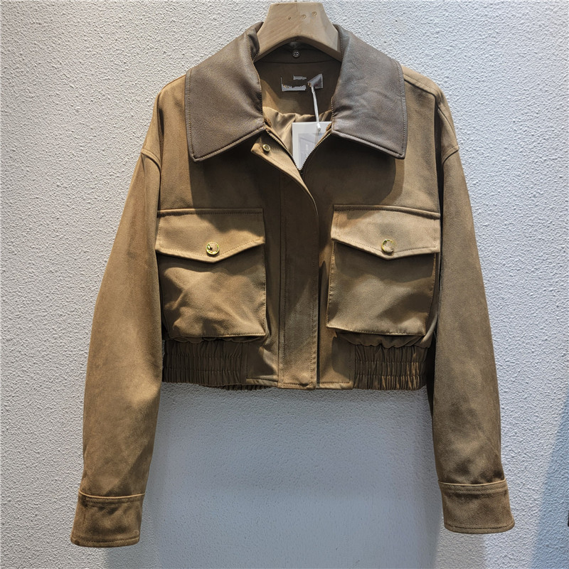 咖色美式复古机车服外套女秋季2025新款高级感宽松短款飞行服夹克|undefined