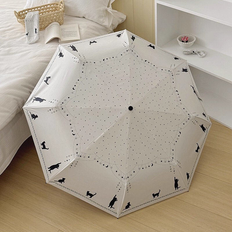 Starry Sky Cat Umbrella, Dual-Use Sun and Rain Umbrella, Black Coating for Sun Protection, Automatic Folding Ins-Style Umbrella Starry Sky Cat Umbrella, Dual-Use Sun and Rain Umbrella, Black Coating for Sun Protection, Automatic Folding Ins-Style Umbrella