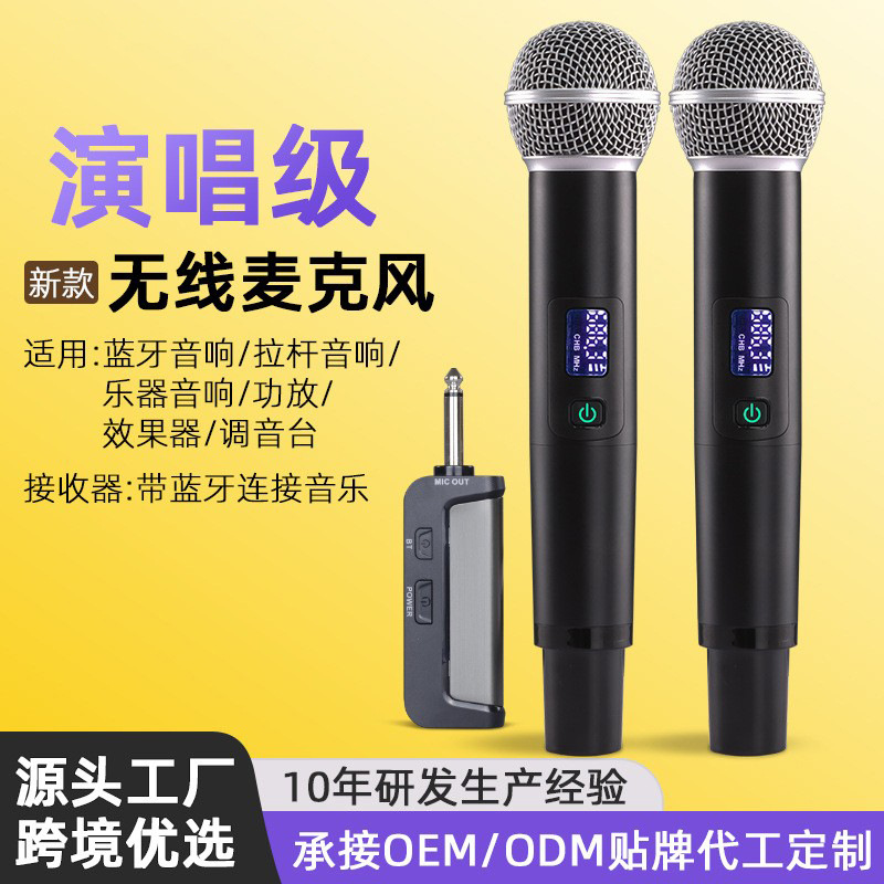 Charging wireless microphone one drag two outdoor live broadcast sound card home TV audio karaoke stage microphone cross-border