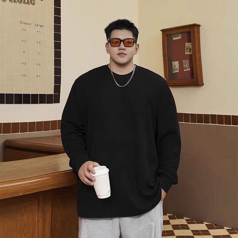 50.00 kg-150.00 kg Plus Size Spring and Autumn Plus Size Cotton Inner Long-sleeved T-shirt Slim-fit Loose Top for Men