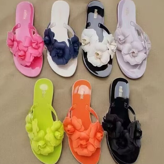 Melissa Summer Women's Slippers 2026 New Style Flip-Flops Camellia Jelly Shoes Flat Beach Sandals