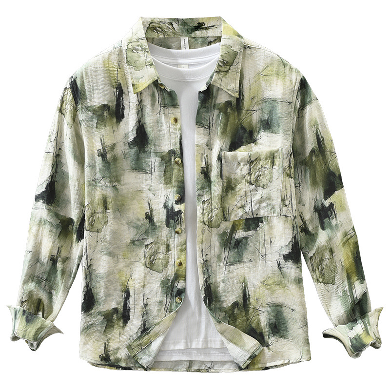 Camicia casual uomo a maniche lunghe con stampa top artistico_voghion.com
