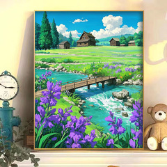 デジタル油絵 DIY 宮崎駿高価値自然風景油絵癒しの夏の着色田舎装飾画