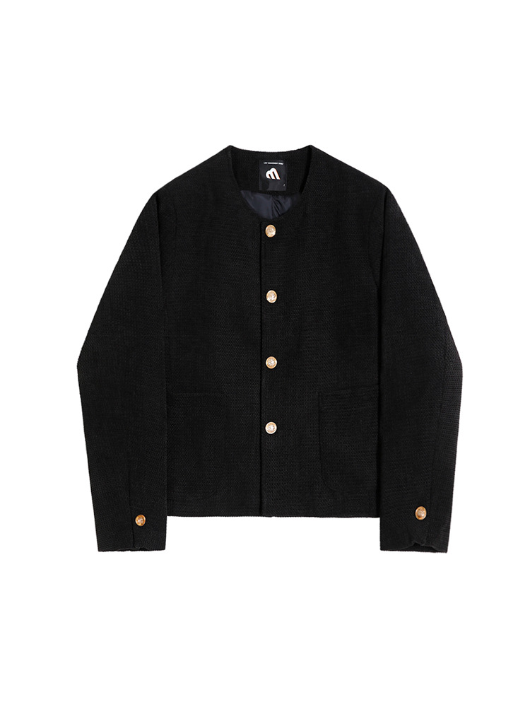 Myqショートコート男性春のゆるい丸首上着韓国版ファッション高級感ジャケット