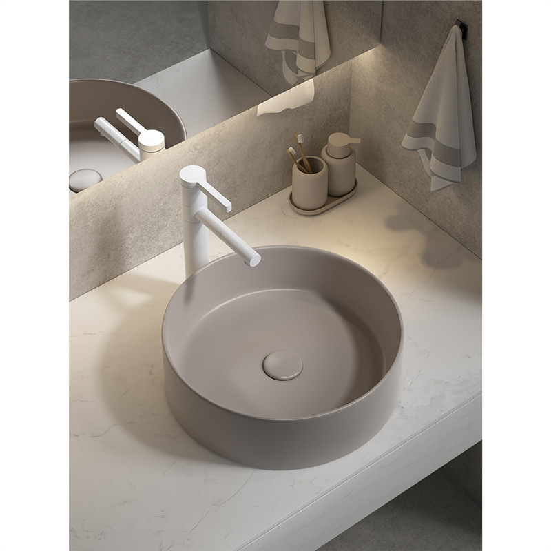 Viento moderno mate gris khaki cerámica mesa lavabo artístico lavabo único lavabo