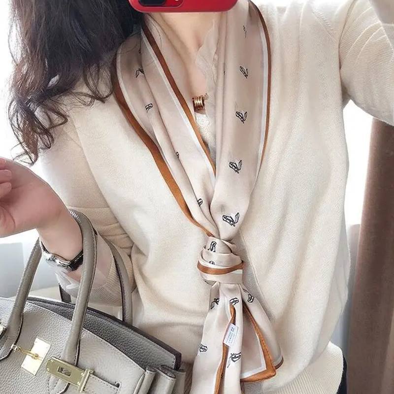 100%桑蚕丝真丝缎面15*145双层合集长条围巾女春夏季高档飘带丝巾|undefined