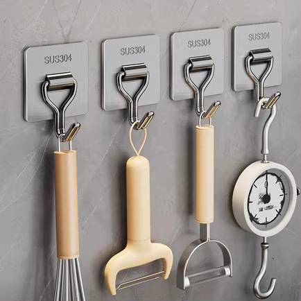 Adhesive Hooks for Kitchen and Bathroom, Wall and Door Hooks for Hanging Keys, No-Drill, Traceless, Heavy-Duty, Clothes Hanger Adhesive Hooks