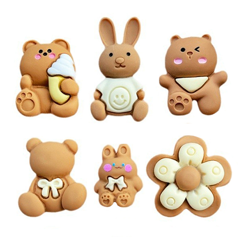 Curry esmerilado oso conejo resina diy accesorios joyería caja de teléfono móvil agujero zapatos agujero parches clip para el pelo material de joyería para el pelo