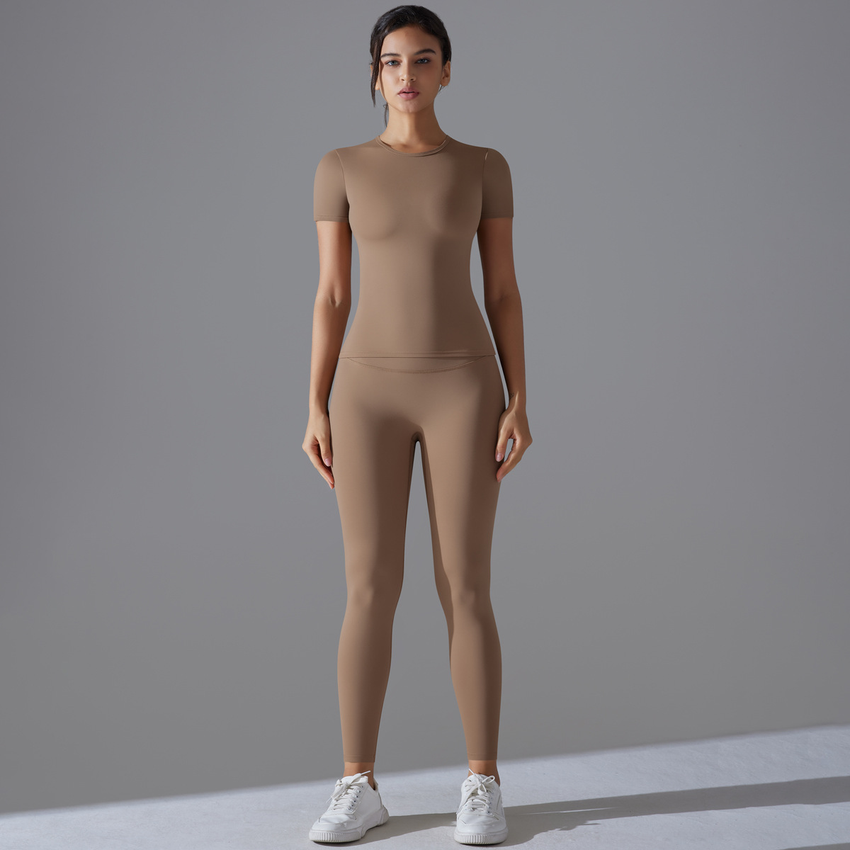 Nuevo color sólido de doble cara abrasiva ajustada alta elástica trajes de yoga transpirables para correr fitness trajes de yoga para mujeres image 8