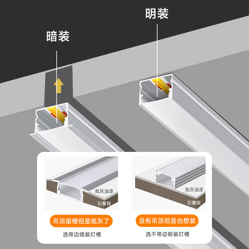 Hui'erqi LED ライト表面実装ラインライト埋め込みライトスロットアルミスロット二重まぶた天井リニアライト照明|undefined