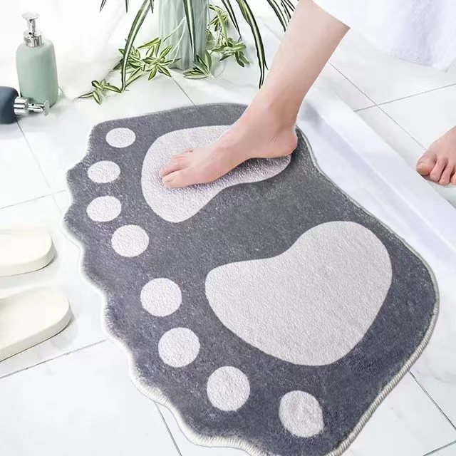 Cartoon Small Feet Imitation Cashmere Floor Mat Bathroom Bathroom Absorbent Household Door Entrance Mat Bedroom Carpet