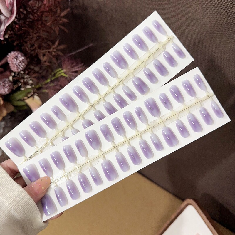 S436-Pre-Made Purple Rose Gradient Nail Stickers, Pure Desire Short Style Fake Nail Patches