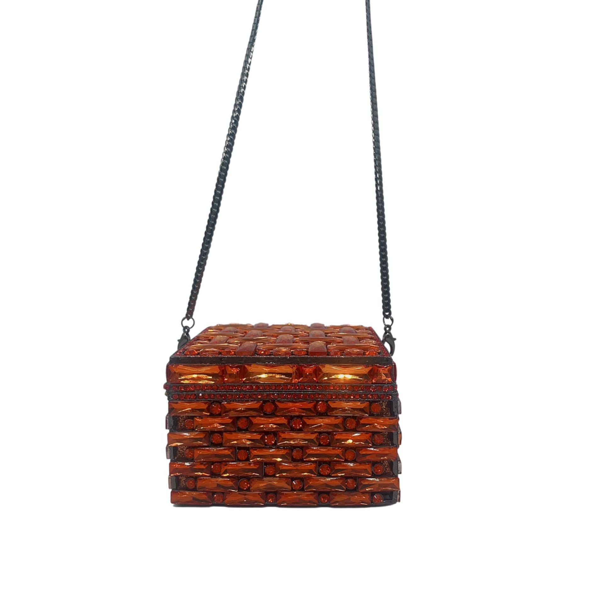 Túi clutch nữ đính kim cương dáng hộp vuông nhỏ dự tiệc — Nền vàng kim cương trắng, Vàng AB, Bạc AB, Màu bạc chi tiết 8