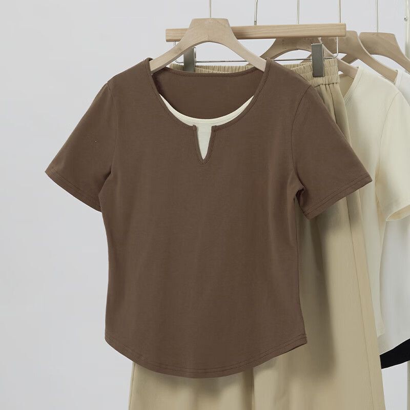 プラスサイズ 2025 アメリカンレトロお腹カバー半袖 Tシャツ女性の夏服太った女の子痩身 Tシャツ甘くてスパイシーなトップ|undefined