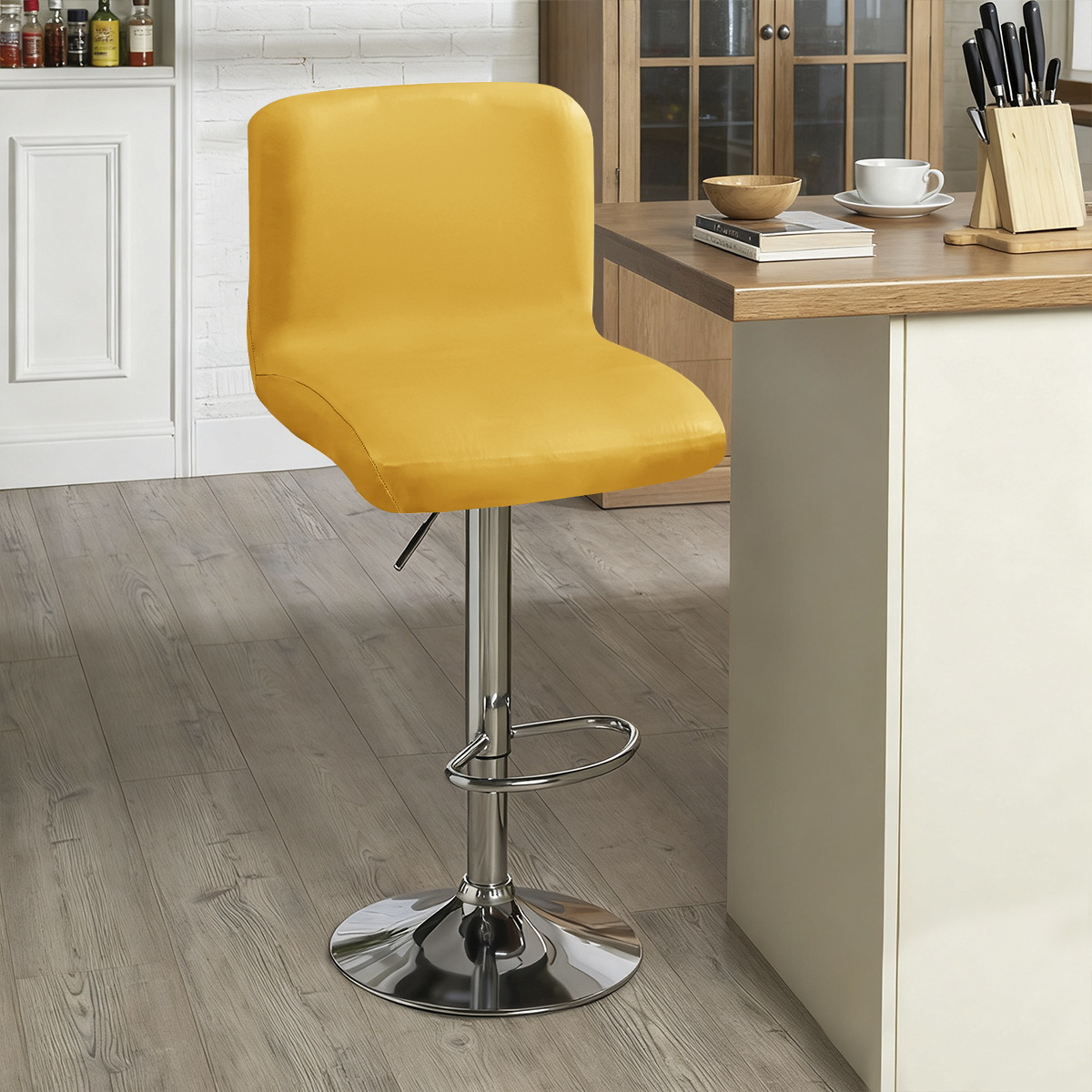 Funda elástica de PU de color sólido para silla de respaldo bajo, impermeable, antiarañazos para gatos, funda para taburete de bar, funda para taburete alto de cocina, funda para silla giratoria