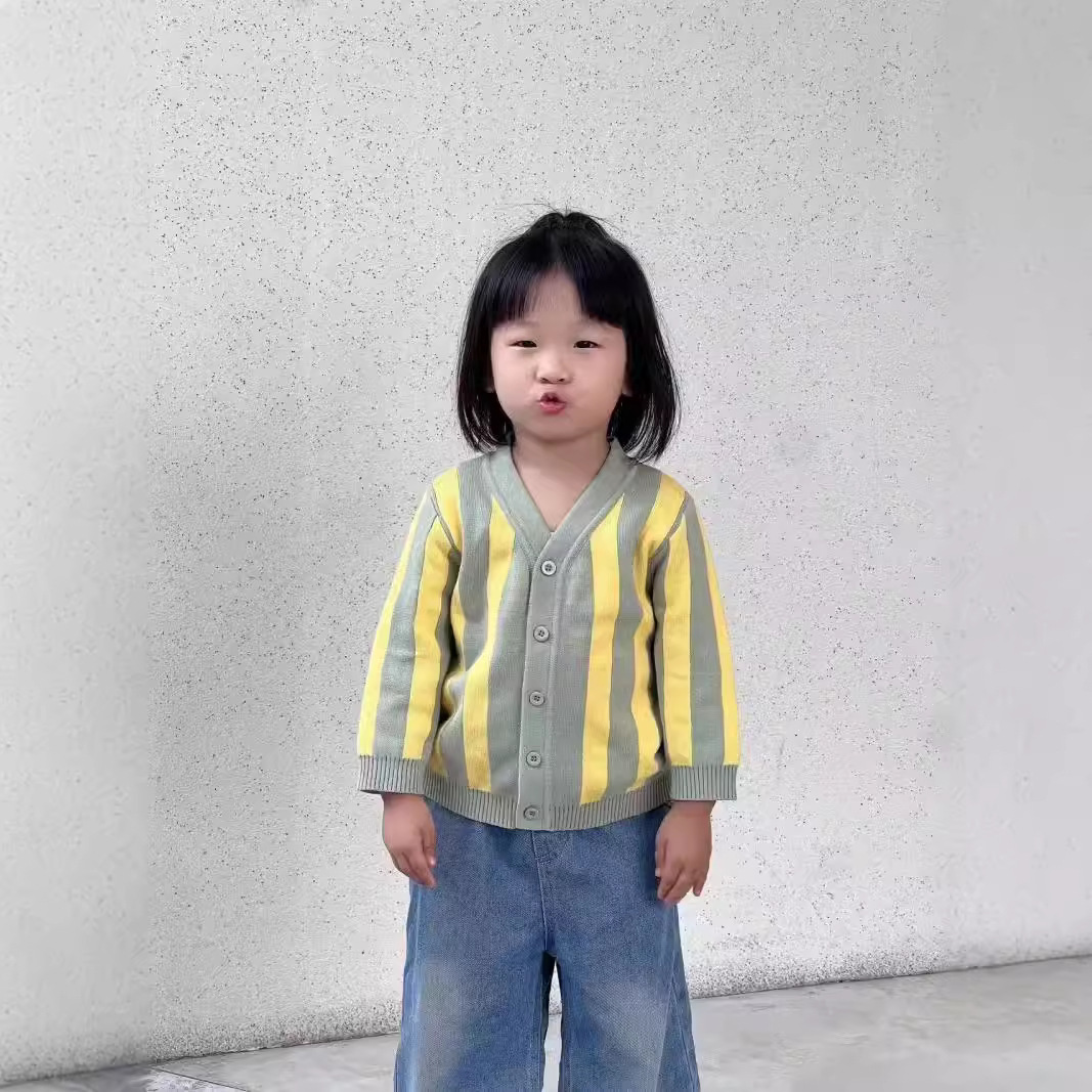 옐로우 & 그린 스트라이프 가디건