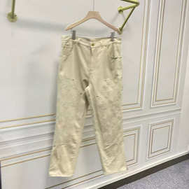 新款驴家潮牌牛仔裤男宽松直筒高街工装重磅水洗2025新款压印花秋