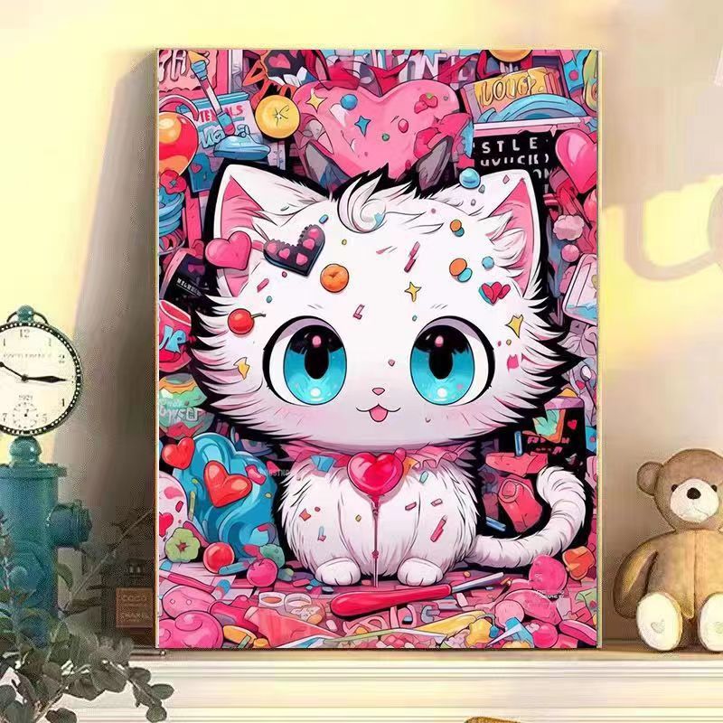 Rainbow Free Cat Digital Oil Painting DIY Hand-painted Relaxing Stress-relief High-quality Gift for Best Friends and Children