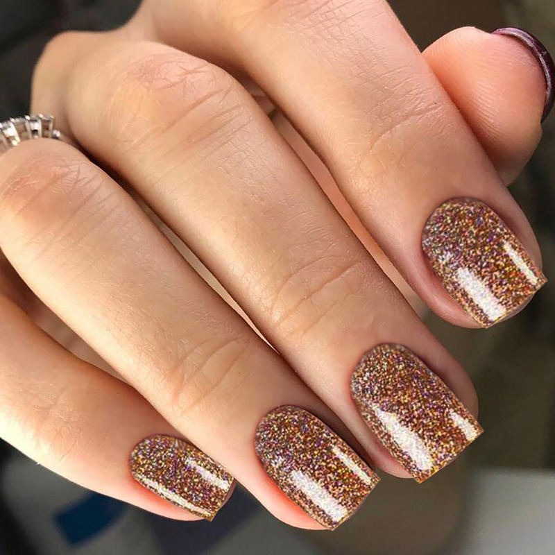 Explosive Short Square Wearable Nails Brown Glitter Fake Nails European and American Ins Style Cross-Border Manicure Nails Batch