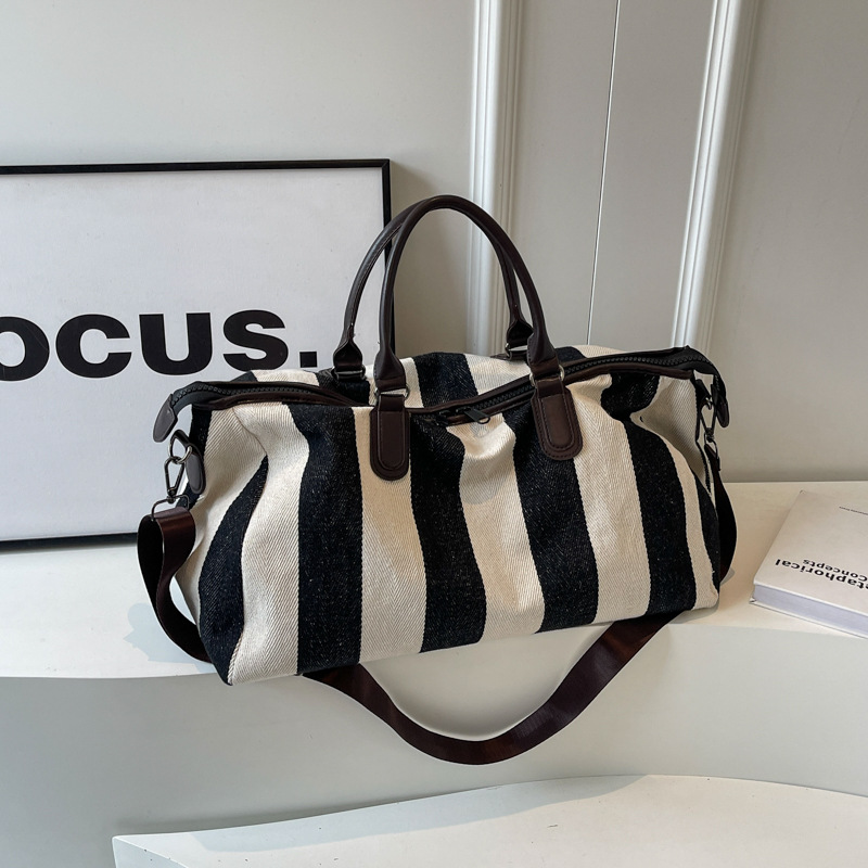 2024 bolsas de lona a rayas blancas y negras, bolsas de excursión de gran capacidad, bolsas de gimnasio para hombres y mujeres, bolsas de mochila