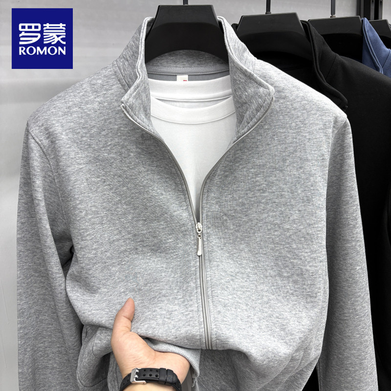 Romon Sweatshirt Cardigan Men's Spring and Autumn New Style Men's High-End Stand-Up Collar Casual Non-Ironing Solid Color Loose Jacket Romon Sweatshirt Cardigan Men's Spring and Autumn New Style Men's High-End Stand-Up Collar Casual Non-Ironing Solid Color Loose Jacket