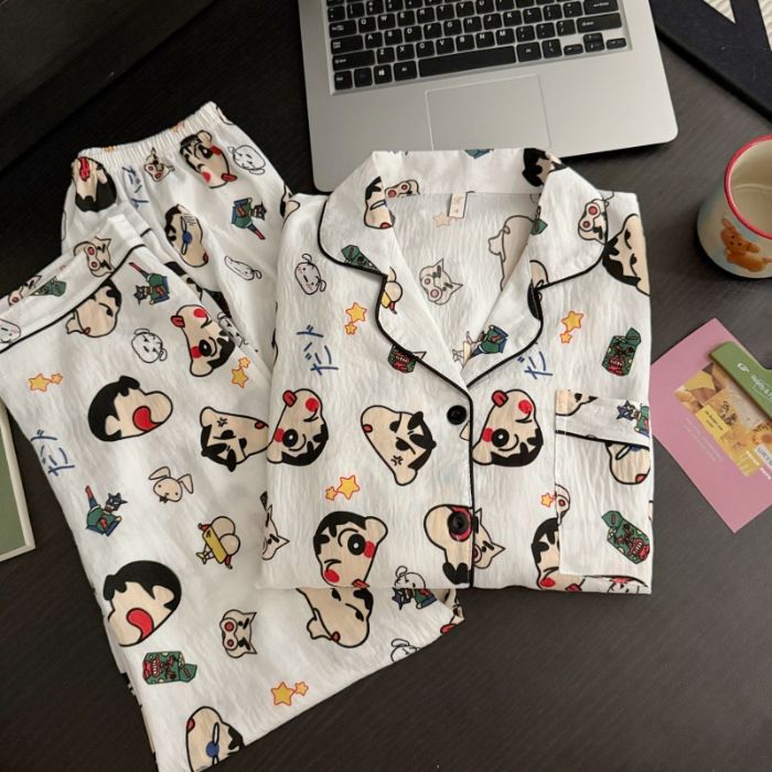 Venta al por mayor transfronteriza otoño nuevo estilo caliente pijamas de algodón de la nube pantalones de manga larga de las mujeres solapa linda rebeca dulce servicio a domicilio