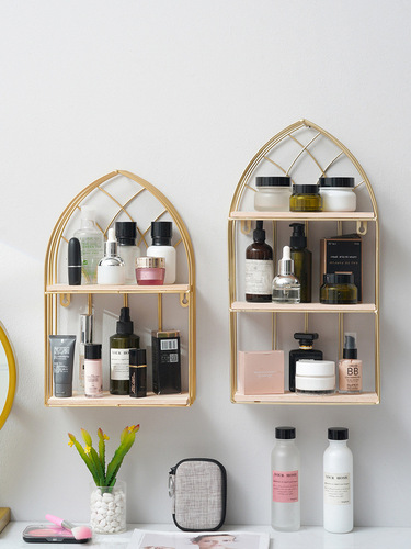 Light luxury wall storage rack wrought iron multi-layer window wall-mounted Nordic beauty and nail shop cosmetics storage display rack