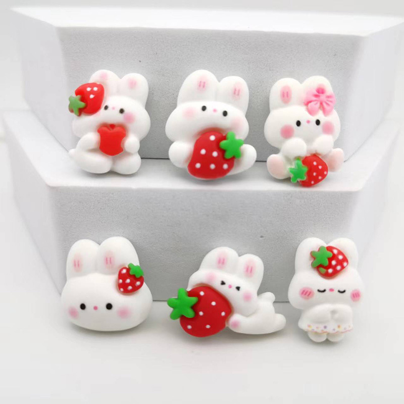 Spring new strawberry rabbit love rabbit lying rabbit resin accessories diy accessories hairpin hair accessories phone case material