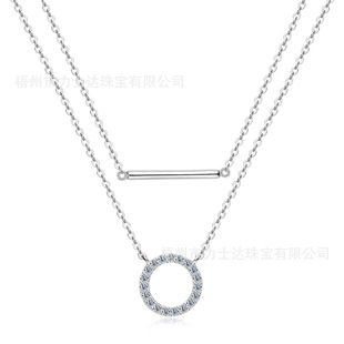 Luster Moissanite Silver Jewelry S925 Silver Plated 18K Gold Circle Horizontal Strip Double Layer Moissanite Women's Necklace